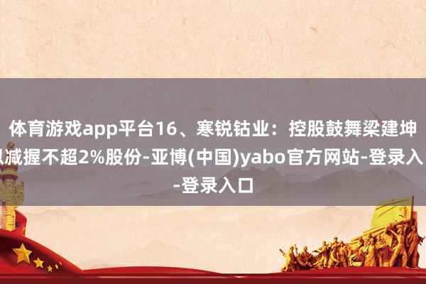 体育游戏app平台16、寒锐钴业：控股鼓舞梁建坤拟减握不超2%股份-亚博(中国)yabo官方网站-登录入口